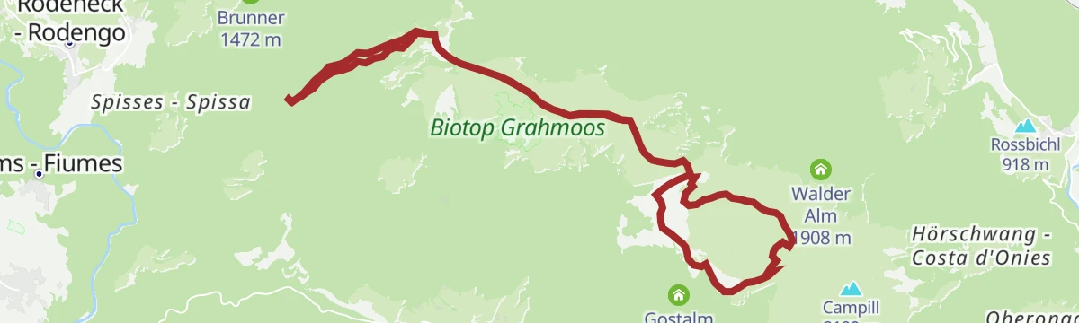 Route map: From the Rodenecker - Lüsner Alm mountain pastures to the Astjoch ridge